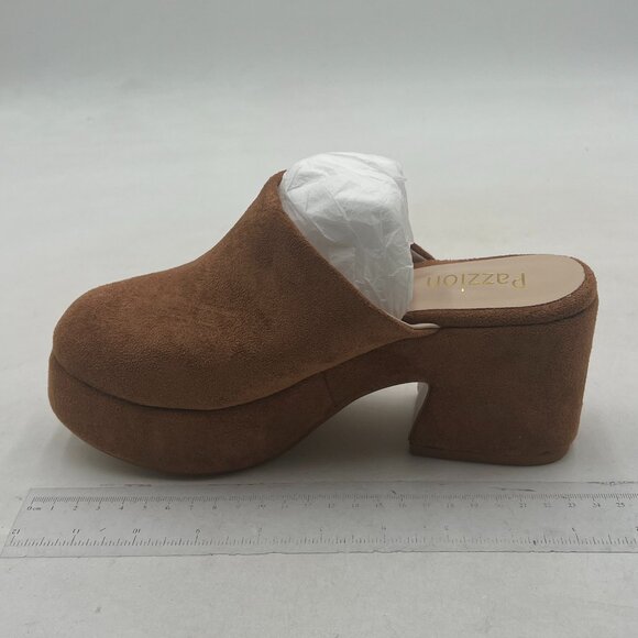Pazzion Brown Comfy Platform Round Toe Mules Clogs Slip On Chunky High Heel Shoe - Picture 2 of 8